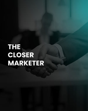 Two business people shaking hands with 'The Closer Marketer' text overlay